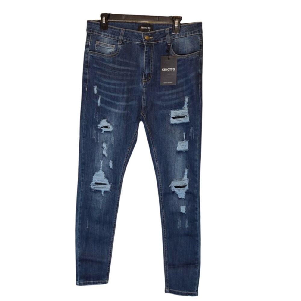 Men's Skinny Jeans Stretch Ripped Tapered Leg 34 x 30 New with Tags